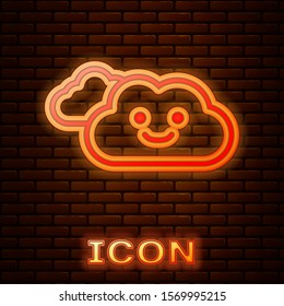 Glowing neon Cloud icon isolated on brick wall background.  Vector Illustration