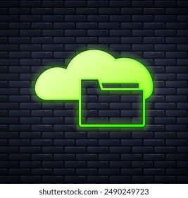 Nube de neón brillante o ícono de Biblioteca en línea aislado en el fondo de la pared de ladrillo. Educación en Internet o formación a distancia.  Vector