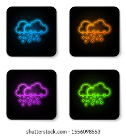Glowing neon Cloud with snow icon isolated on white background. Cloud with snowflakes. Single weather icon. Snowing sign. Black square button. Vector Illustration