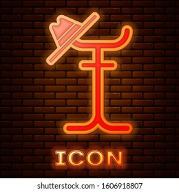 Glowing neon Coat stand icon isolated on brick wall background.  Vector Illustration