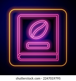 Glowing neon Coffee book icon isolated on black background.  Vector