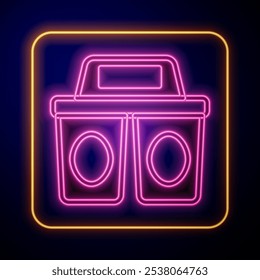 Glowing neon Coffee cup to go icon isolated on black background.  Vector