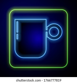 Glowing neon Coffee cup icon isolated on blue background. Tea cup. Hot drink coffee.  Vector