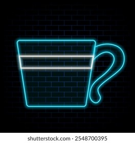 Glowing neon Coffee cup icon isolated on blue background. Tea cup. Hot drink coffee. Vector.