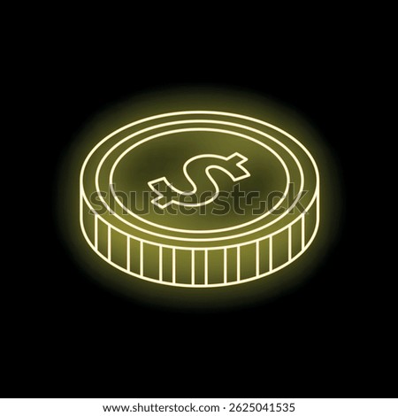 Glowing neon coin representing wealth and prosperity on a dark background