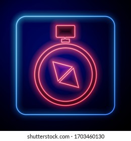 Glowing neon Compass icon isolated on blue background. Windrose navigation symbol. Wind rose sign.  Vector Illustration