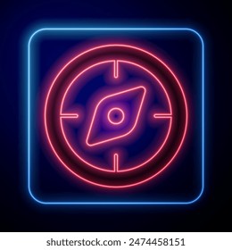 Glowing neon Compass icon isolated on black background. Windrose navigation symbol. Wind rose sign.  Vector