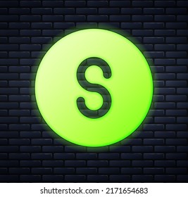Glowing neon Compass south icon isolated on brick wall background. Windrose navigation symbol. Wind rose sign.  Vector