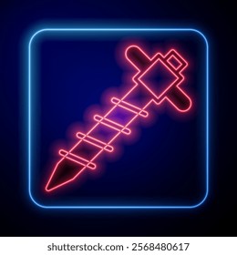 Glowing neon Construction jackhammer icon isolated on black background.  Vector