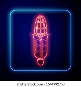 Leuchtendes Neonenkornsymbol einzeln auf blauem Hintergrund. Vektorillustration-Illustration