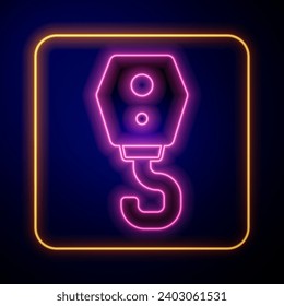 Glowing neon Crane hook icon isolated on black background. Industrial hook icon.  Vector