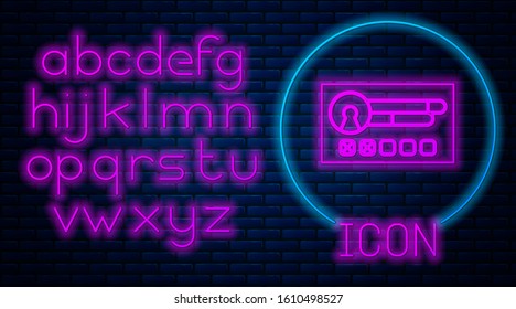 Glowing neon Create account screen icon isolated on brick wall background. Neon light alphabet. Vector Illustration