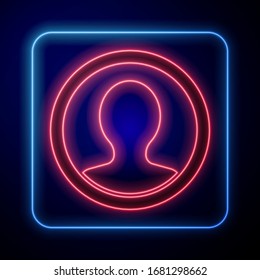 Icono de la pantalla Crear cuenta de neón brillante aislado en fondo azul. Ilustración vectorial
