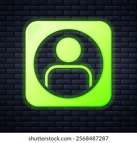 Glowing neon Create account screen icon isolated on brick wall background.  Vector
