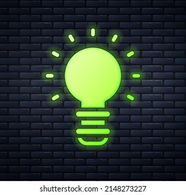 Glowing neon Creative lamp light idea icon isolated on brick wall background. Concept ideas inspiration, invention, effective thinking, knowledge and education.  Vector