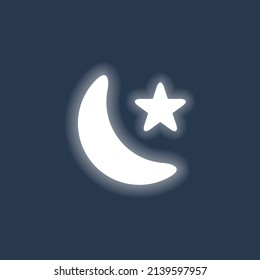 Glowing Neon Crescent Moon and Star Icon. Islamic Sign Symbol