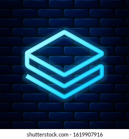 Glowing neon Cryptocurrency coin Stratis STRAT icon on brick wall background. Physical bit coin. Digital currency. Altcoin symbol. Blockchain based secure crypto currency.  Vector Illustration