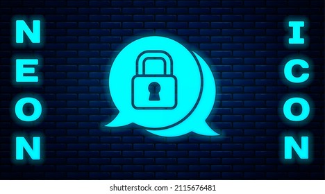 Glowing neon Cyber security icon isolated on brick wall background. Closed padlock on digital circuit board. Safety concept. Digital data protection.  Vector