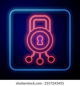 Glowing neon Cyber security icon isolated on black background. Closed padlock on digital circuit board. Safety concept. Digital data protection.  Vector