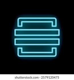 Glowing neon database icon on a dark background representing data storage, information technology, and cybersecurity