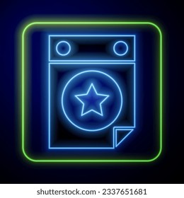 Glowing neon Day calendar with date July 4 icon isolated on blue background. USA Independence Day. 4th of July.  Vector