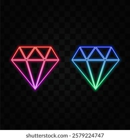 Glowing Neon Diamond Symbol Glowing Desktop Icon, Neon Sticker, Neon Figure, Glowing Figure, Neon Geometric Figures.