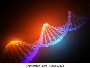 Glowing neon DNA chain. Biotechnology, biochemistry, genetics and medicine concept.Futuristic dna, molecule, cell .Vector	