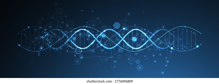 Glowing neon DNA chain. Biotechnology, biochemistry, science, medicine concept. Genetic engeneering template.