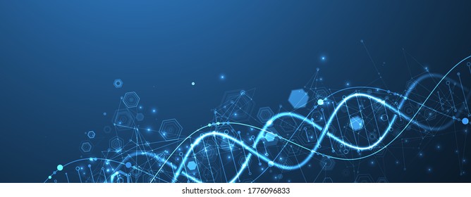 Glowing Neon DNA Chain. Biotechnology, Biochemistry, Science, Medicine Concept. Genetic Engeneering Template.