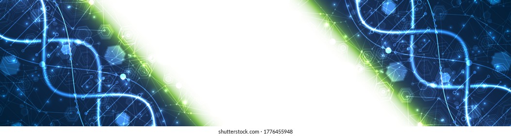 Glowing neon DNA chain. Biotechnology, biochemistry, science, medicine concept. Genetic engeneering template.