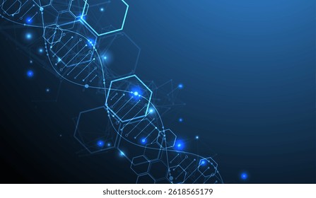 Glowing neon DNA chain. Biotechnology, biochemistry, science, medicine concept.