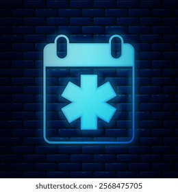 Glowing neon Doctor appointment icon isolated on brick wall background. Calendar, planning board, agenda, consultation doctor.  Vector