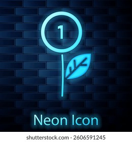 Glowing neon Dollar plant icon isolated on brick wall background. Business investment growth concept. Money savings and investment.  Vector