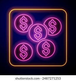 Glühendes Neon-Dollar-Symbol auf schwarzem Hintergrund isoliert. Bargeld und Geld, Vermögen, Zahlungssymbol. Casino Glücksspiel.  Vektorgrafik