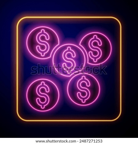 Glowing neon Dollar symbol icon isolated on black background. Cash and money, wealth, payment symbol. Casino gambling.  Vector