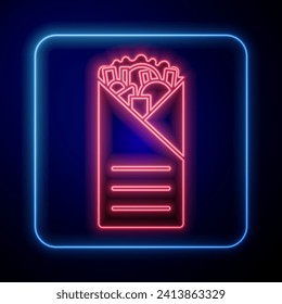 Glowing neon Doner kebab icon isolated on blue background. Shawarma sign. Street fast food menu.  Vector Illustration