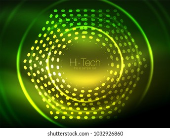Glowing neon dotted shape abstract background, technology shiny concept design, magic space geometric background. Vector illustration