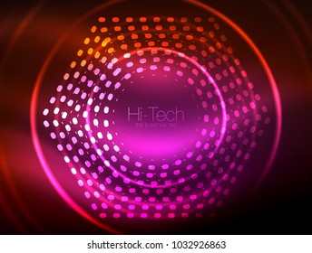 Fondo abstracto de forma de neón brillante, diseño de concepto brillante de tecnología, fondo geométrico del espacio mágico. Ilustración del vector