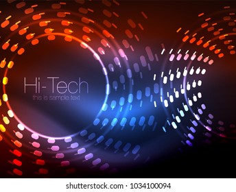 Fondo abstracto de forma de neón brillante, diseño de concepto brillante de tecnología, fondo geométrico del espacio mágico. Ilustración del vector