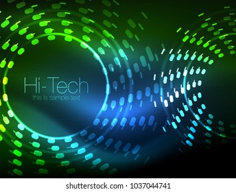 Fondo abstracto de forma de neón brillante, diseño de concepto brillante de tecnología, fondo geométrico del espacio mágico. Ilustración del vector