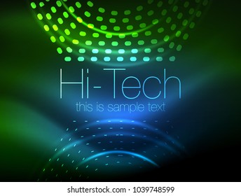Glowing neon dotted shape abstract background, technology shiny concept design, magic space geometric background. Vector illustration