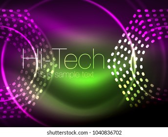 Fondo abstracto de forma de neón brillante, diseño de concepto brillante de tecnología, fondo geométrico del espacio mágico. Ilustración del vector