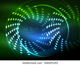 Glowing neon dotted shape abstract background, technology shiny concept design, magic space geometric background. Vector illustration