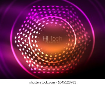 Glowing neon dotted shape abstract background, technology shiny concept design, magic space geometric background. Vector illustration