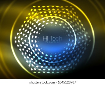 Glowing neon dotted shape abstract background, technology shiny concept design, magic space geometric background. Vector illustration