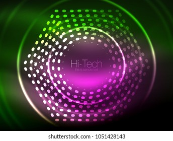 Glowing neon dotted shape abstract background, technology shiny concept design, magic space geometric background. Vector illustration