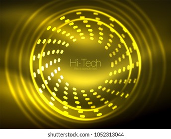 Abstrakter Hintergrund in leuchtender Neonpunktform, technologisch glänzendes Concept-Design, geometrischer Hintergrund für magischen Raum. Vektorgrafik