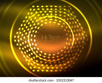Glowing neon dotted shape abstract background, technology shiny concept design, magic space geometric background. Vector illustration