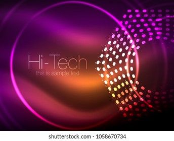 Glowing neon dotted shape abstract background, technology shiny concept design, magic space geometric background. Vector illustration