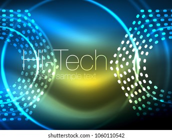 Fondo abstracto de forma de neón brillante, diseño de concepto brillante de tecnología, fondo geométrico del espacio mágico. Ilustración del vector